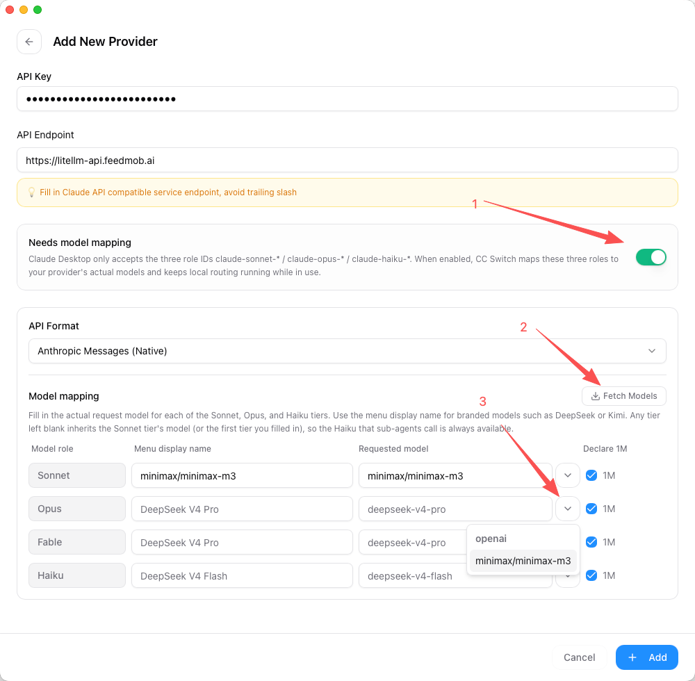 CC Switch Claude Desktop provider configuration page
