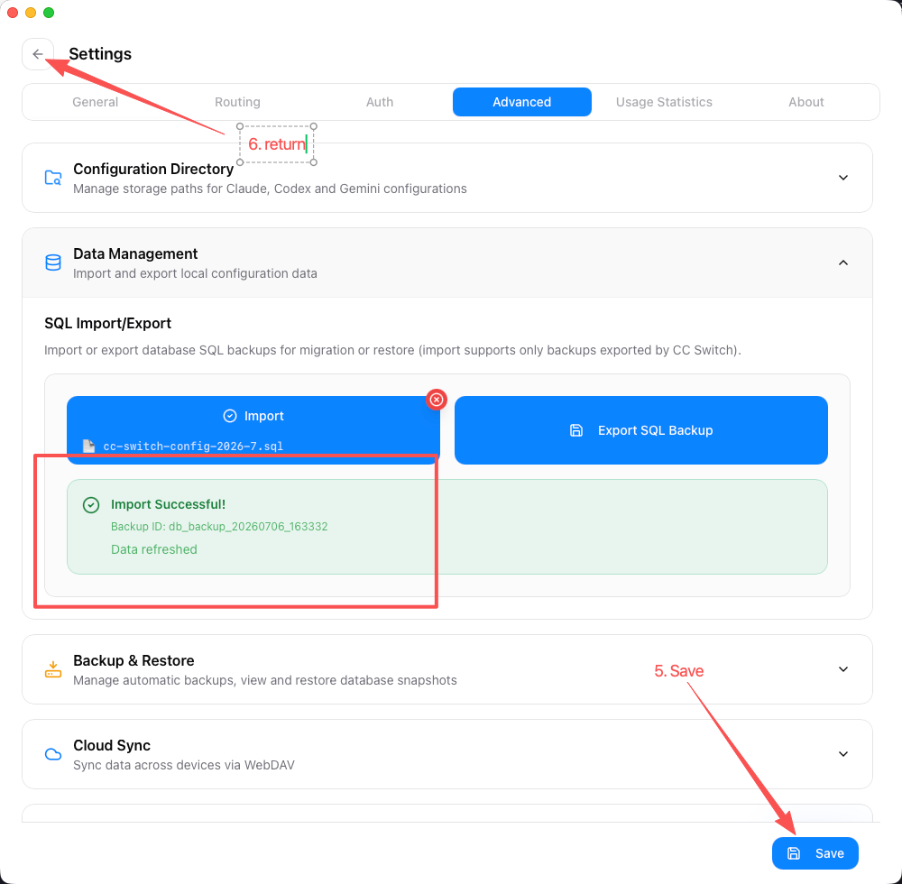 CC Switch SQL import step 4