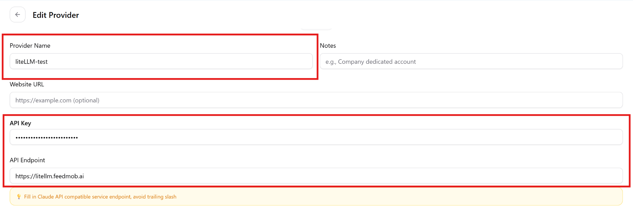 CC Switch provider configuration page